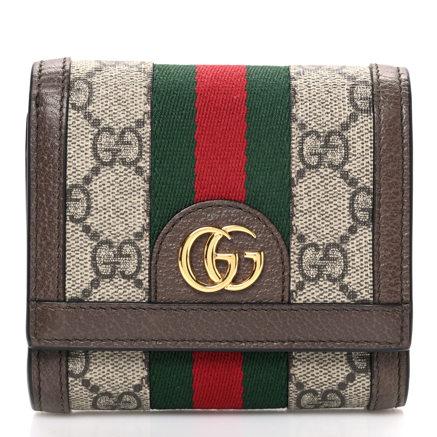 Gucci GG Supreme Monogram Textured Calfskin Web Ophidia Card Case Wallet Beige Ebony New Acero 1 of 6