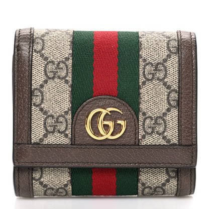 Gucci GG Supreme Monogram Textured Calfskin Web Ophidia Card Case Wallet Beige Ebony New Acero 1 of 6