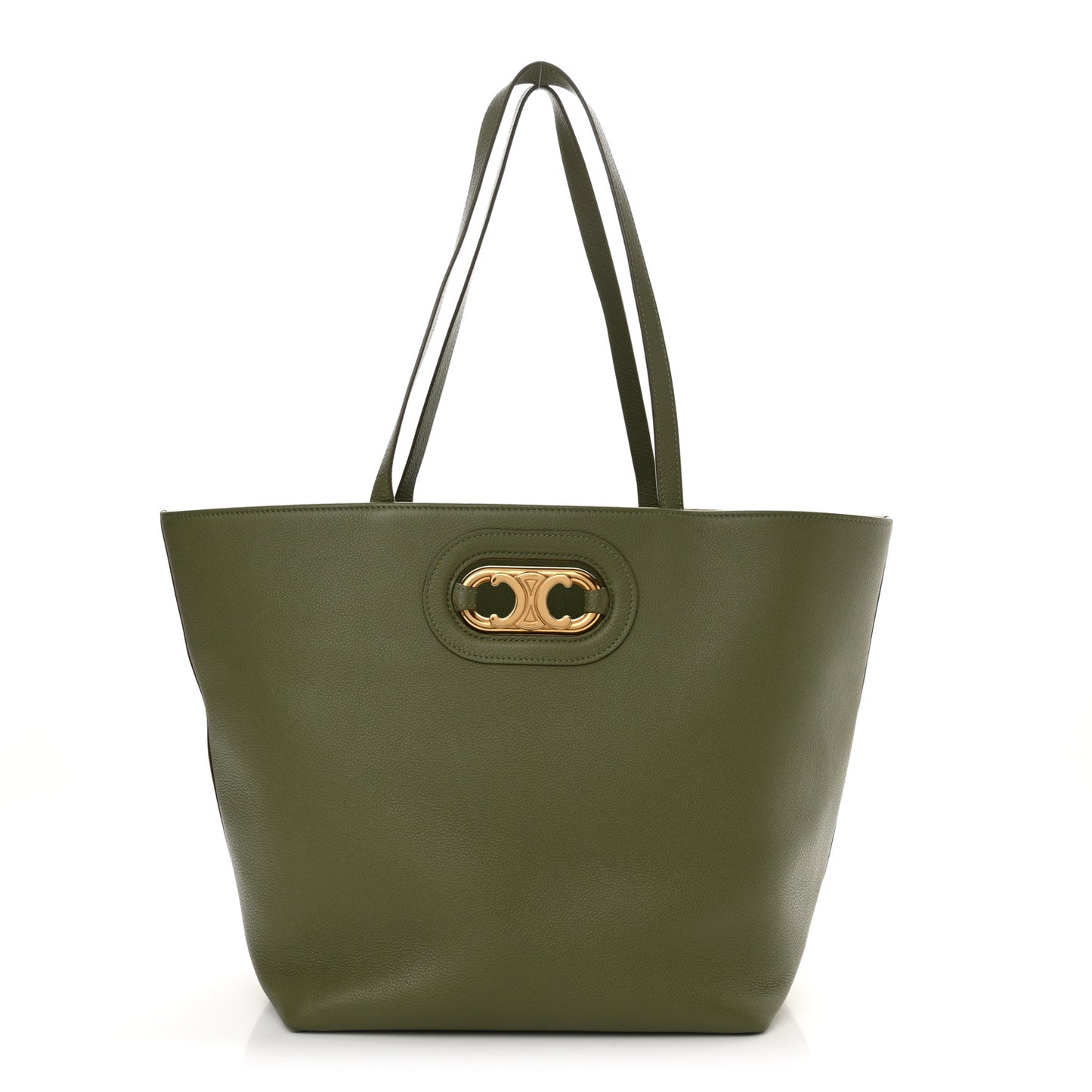 Grained Calfskin Maillon Triomphe Medium Cabas Light Khaki
