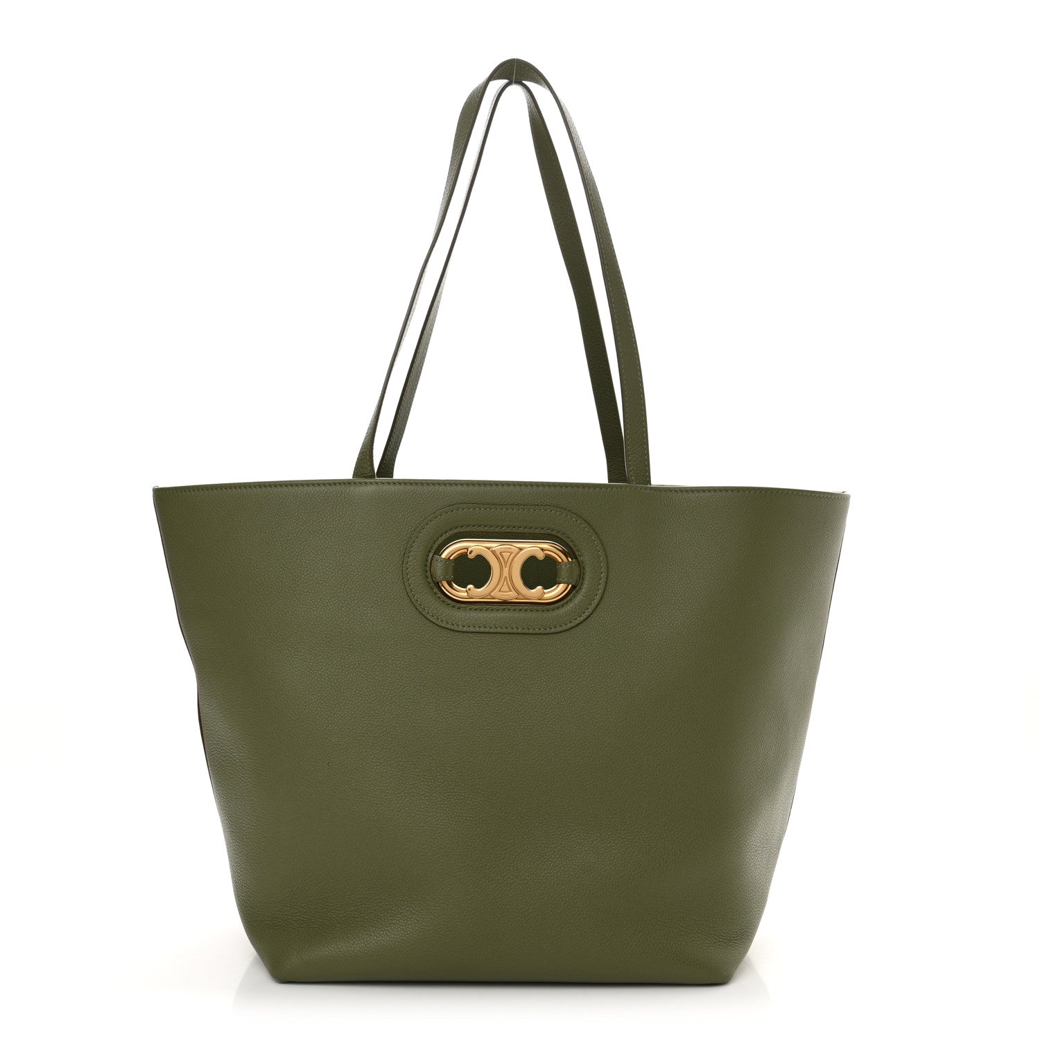 Celine Grained Calfskin Maillon Triomphe Medium Cabas Light Khaki 1 of 12