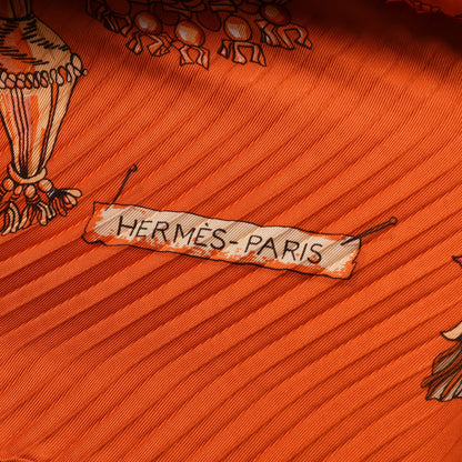 Hermes Silk Plisse Passementerie Scarf 90 Corail Cassis Jaune Orange 5 of 9