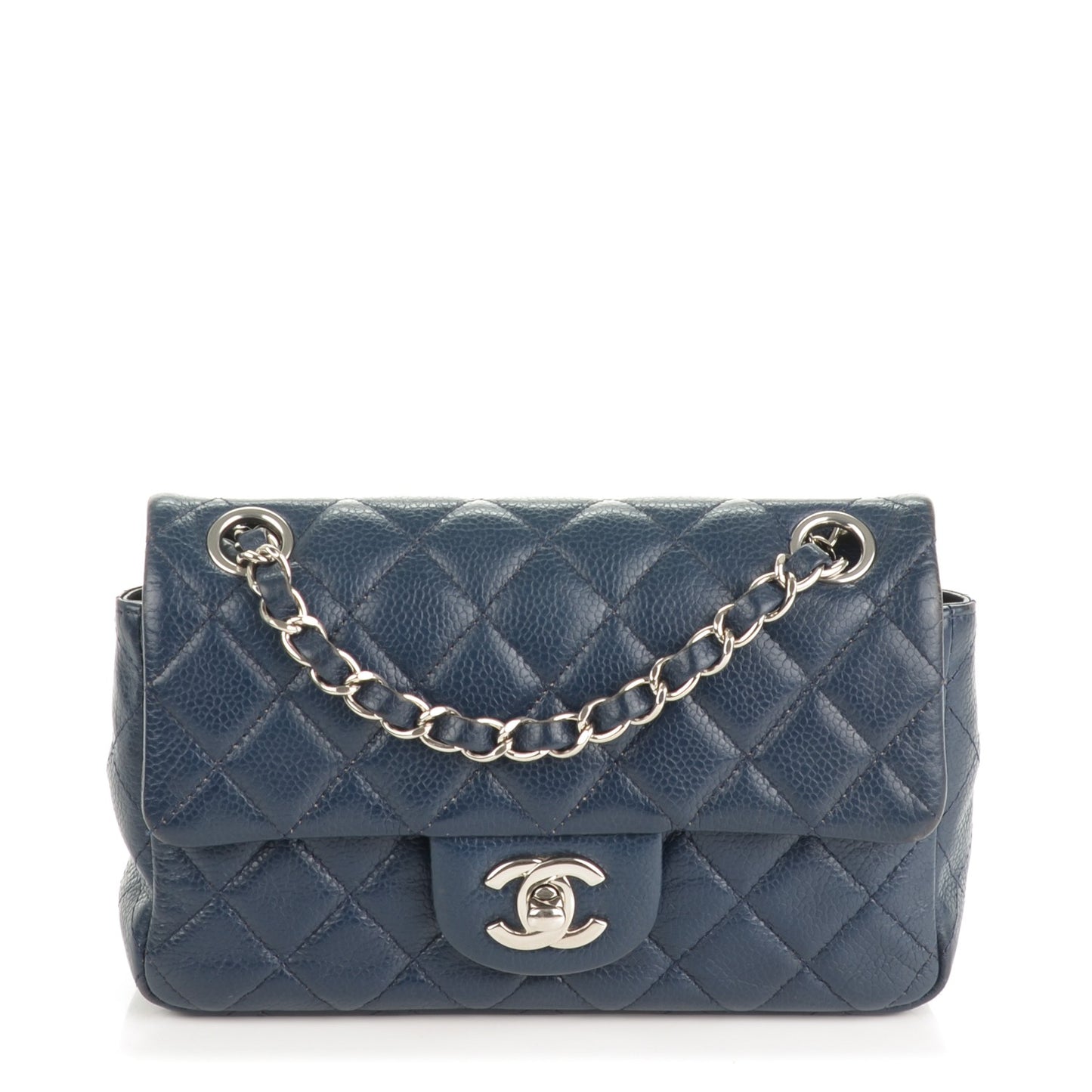 Caviar Quilted Mini Rectangular Flap Navy