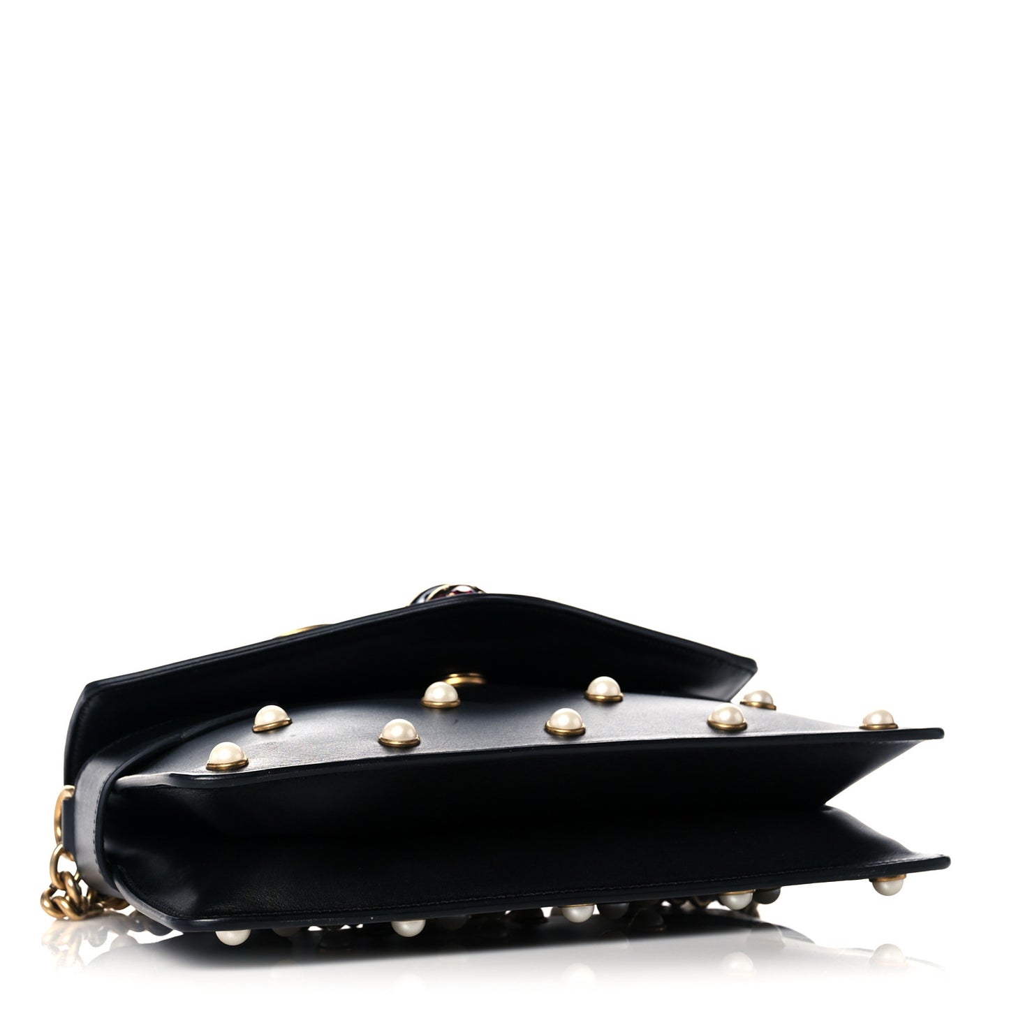 Nappa Pearl Studded Mini Queen Margaret Broadway Shoulder Bag Black
