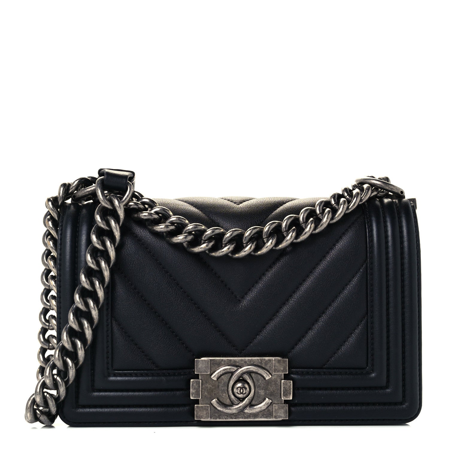 Chanel Calfskin Chevron Quilted Small Boy Flap Black 1 of 9