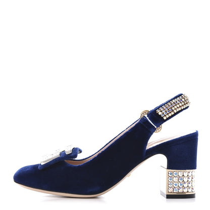 Gucci Velvet Crystal Square G Madelyn Slingbacks 38.5 Cobalt Blue 1 of 9