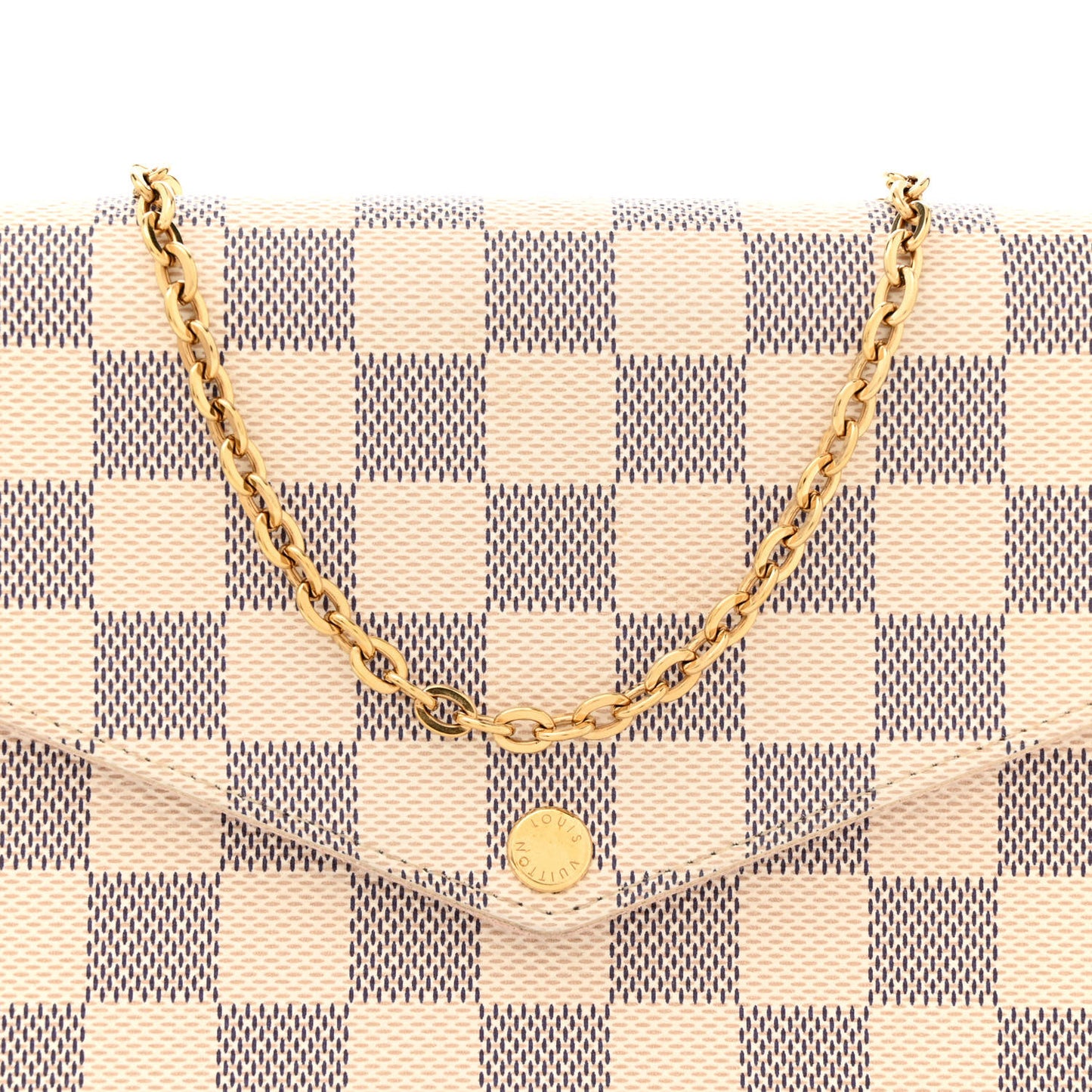 Damier Azur Pochette Felicie Chain Wallet Rose Ballerine