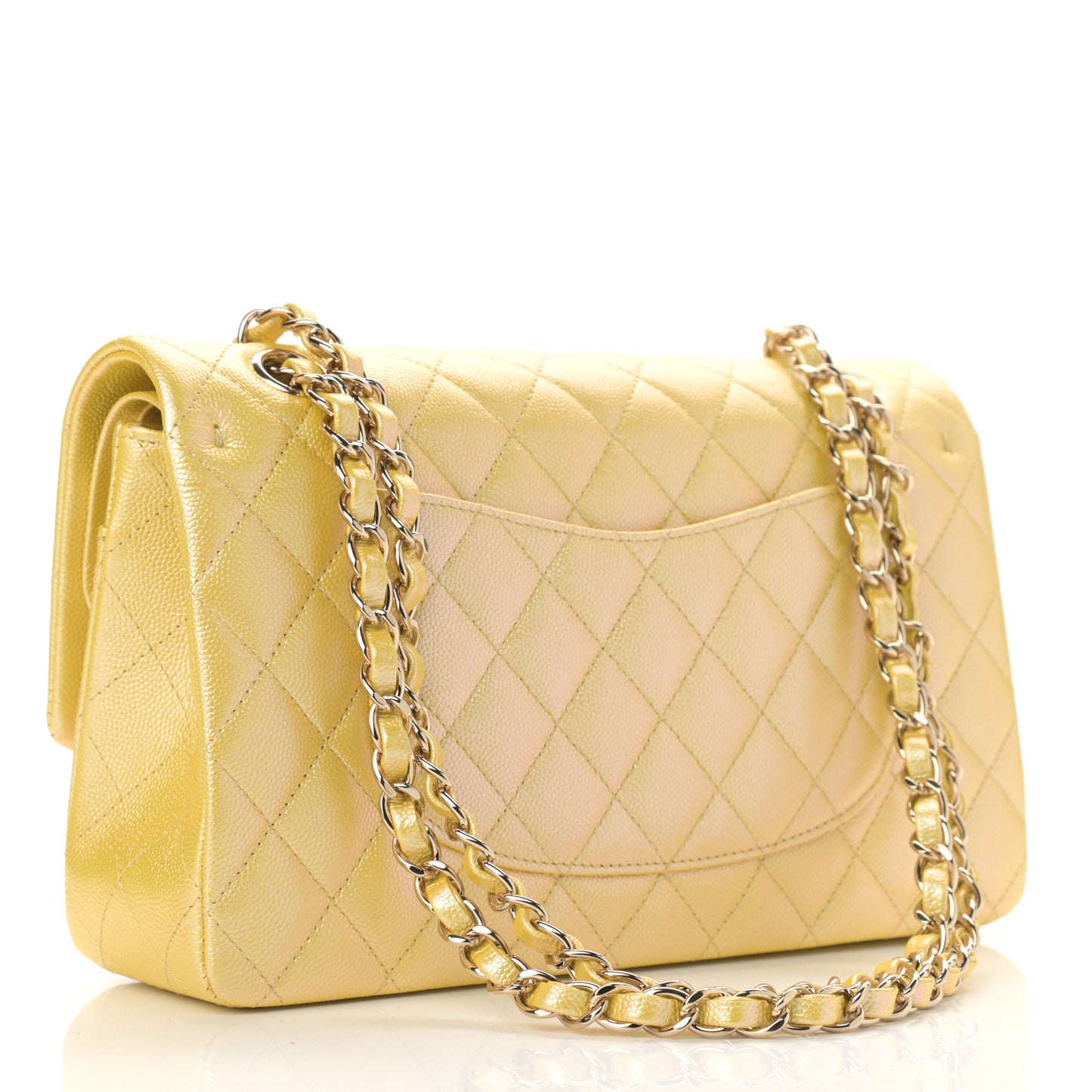 Iridescent Caviar Quilted Medium Double Flap Yellow