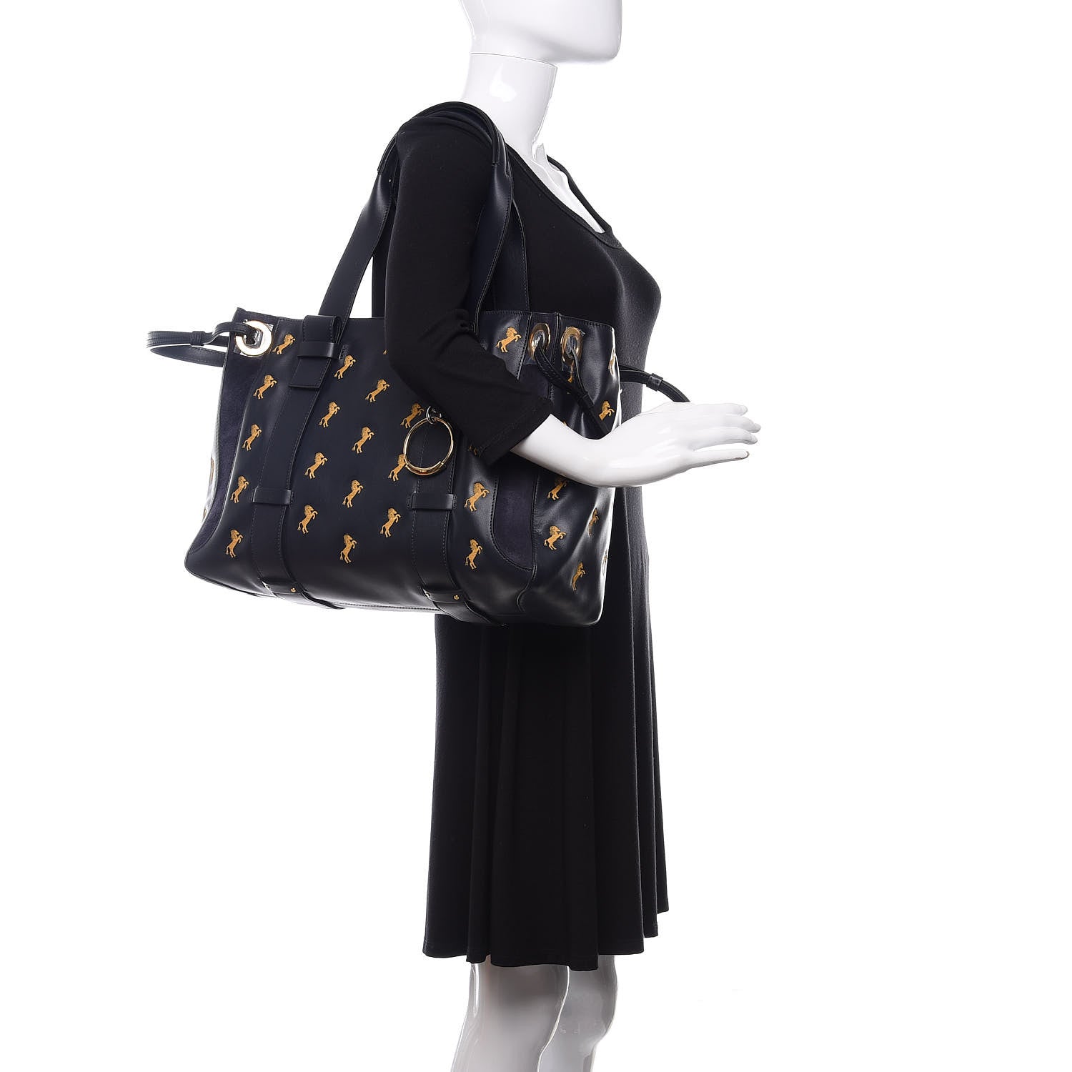 Chloe Smooth Calfskin Little Horses Embroidered Tao Zipped Tote Full Blue 2 of 13