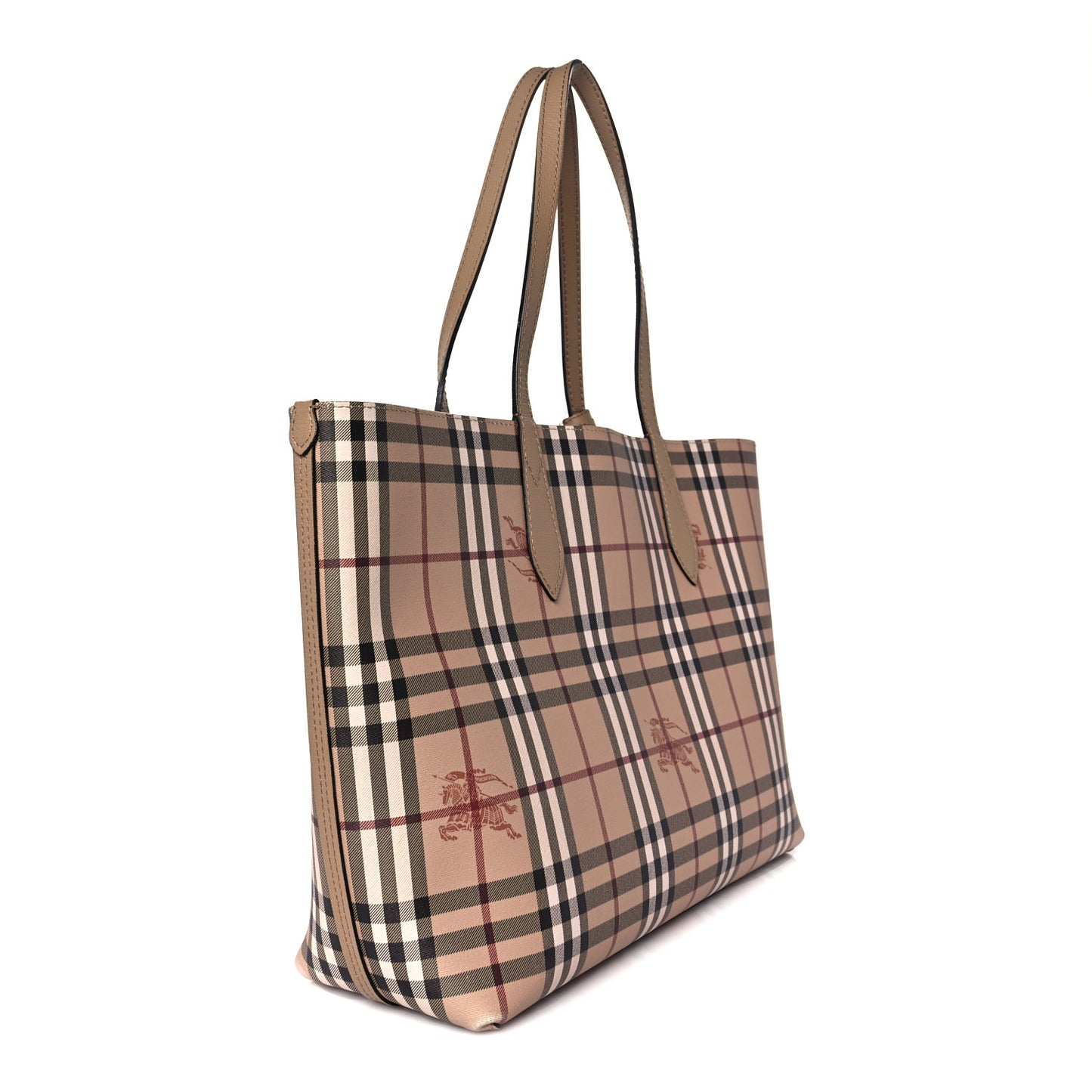 Grainy Calfskin Haymarket Check Small Reversible Tote Mid Camel