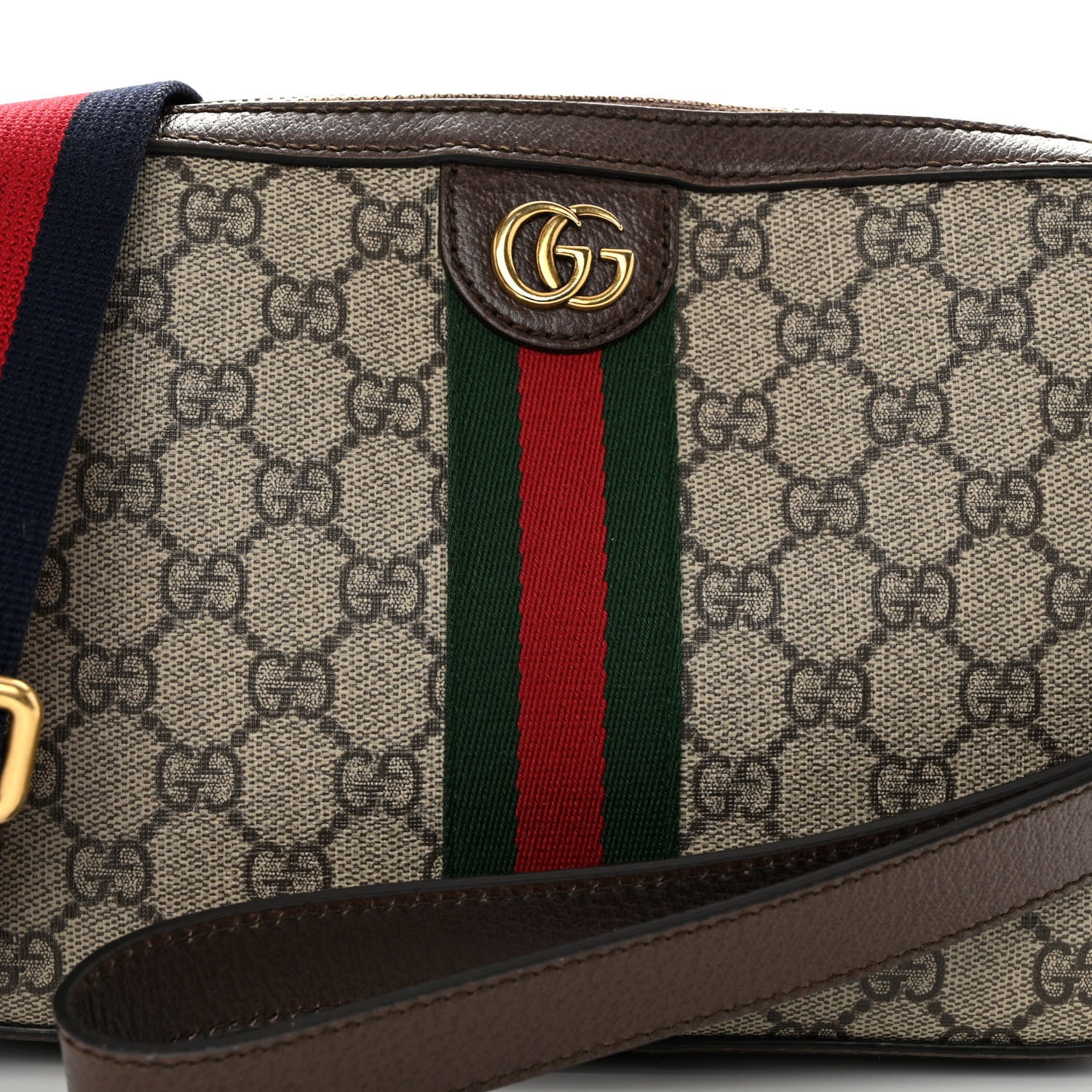 Gucci GG Supreme Monogram Textured Dollar Calfskin Web Ophidia Wristlet Shoulder Bag Beige Ebony New Acero 7 of 10
