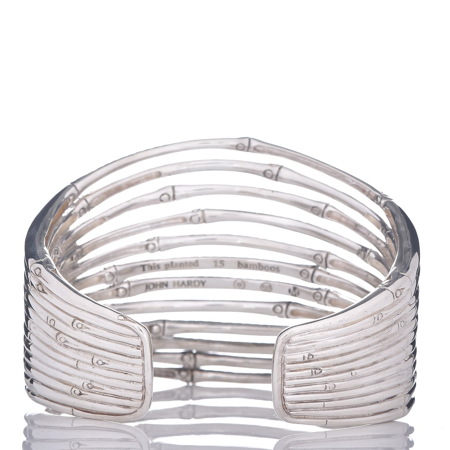 John Hardy Sterling Silver Black Sapphire Wide Bamboo Cuff M 3 of 4