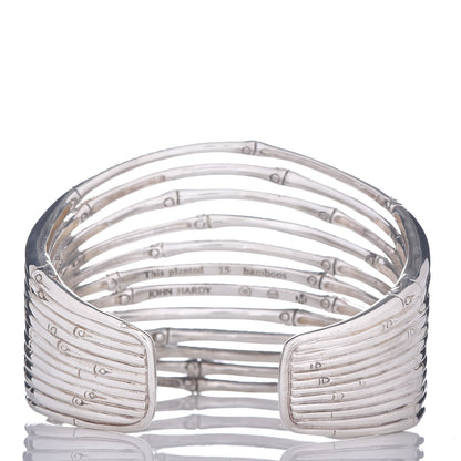 John Hardy Sterling Silver Black Sapphire Wide Bamboo Cuff M 3 of 4