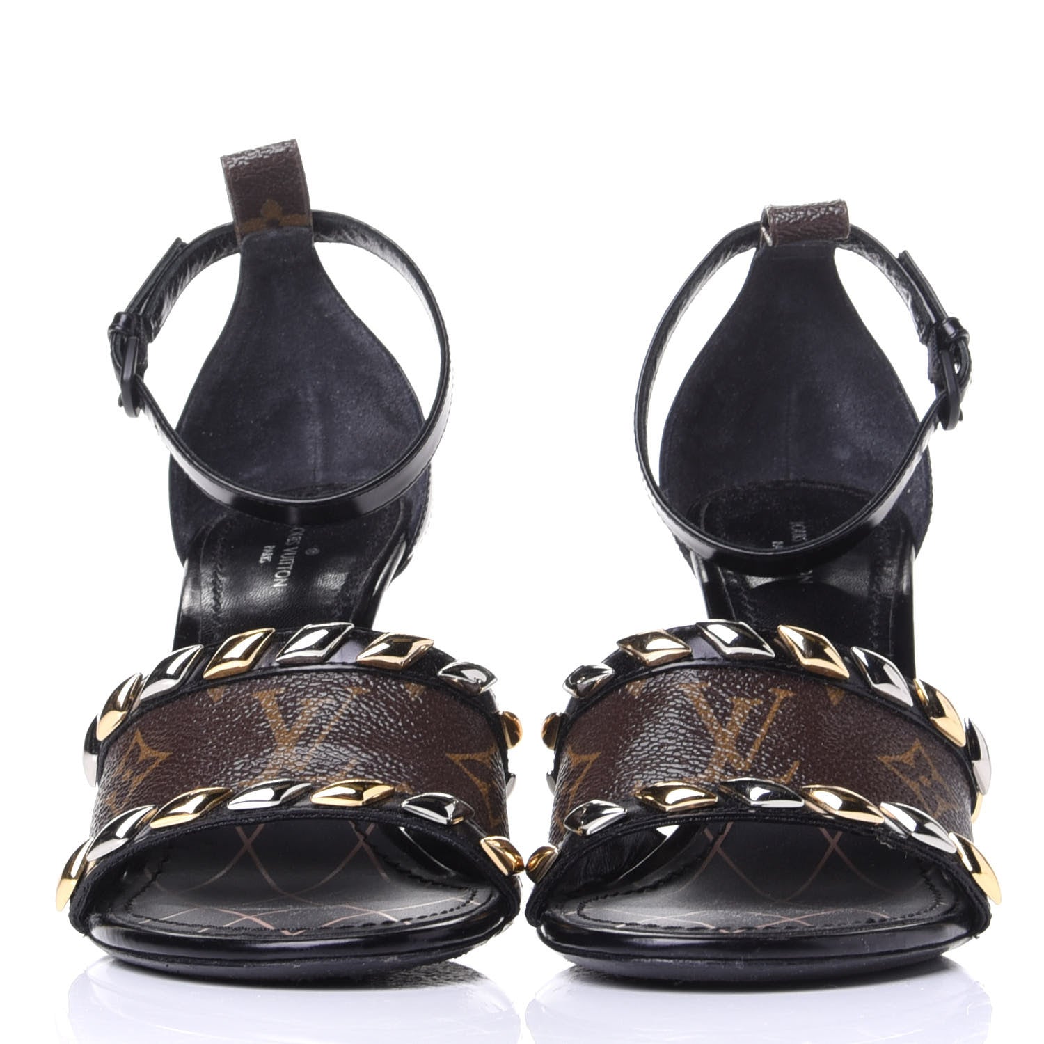 Louis Vuitton Calfskin Monogram Eldorado Heeled Sandals 36 Black 2 of 11