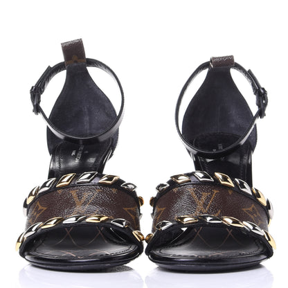 Louis Vuitton Calfskin Monogram Eldorado Heeled Sandals 36 Black 2 of 11