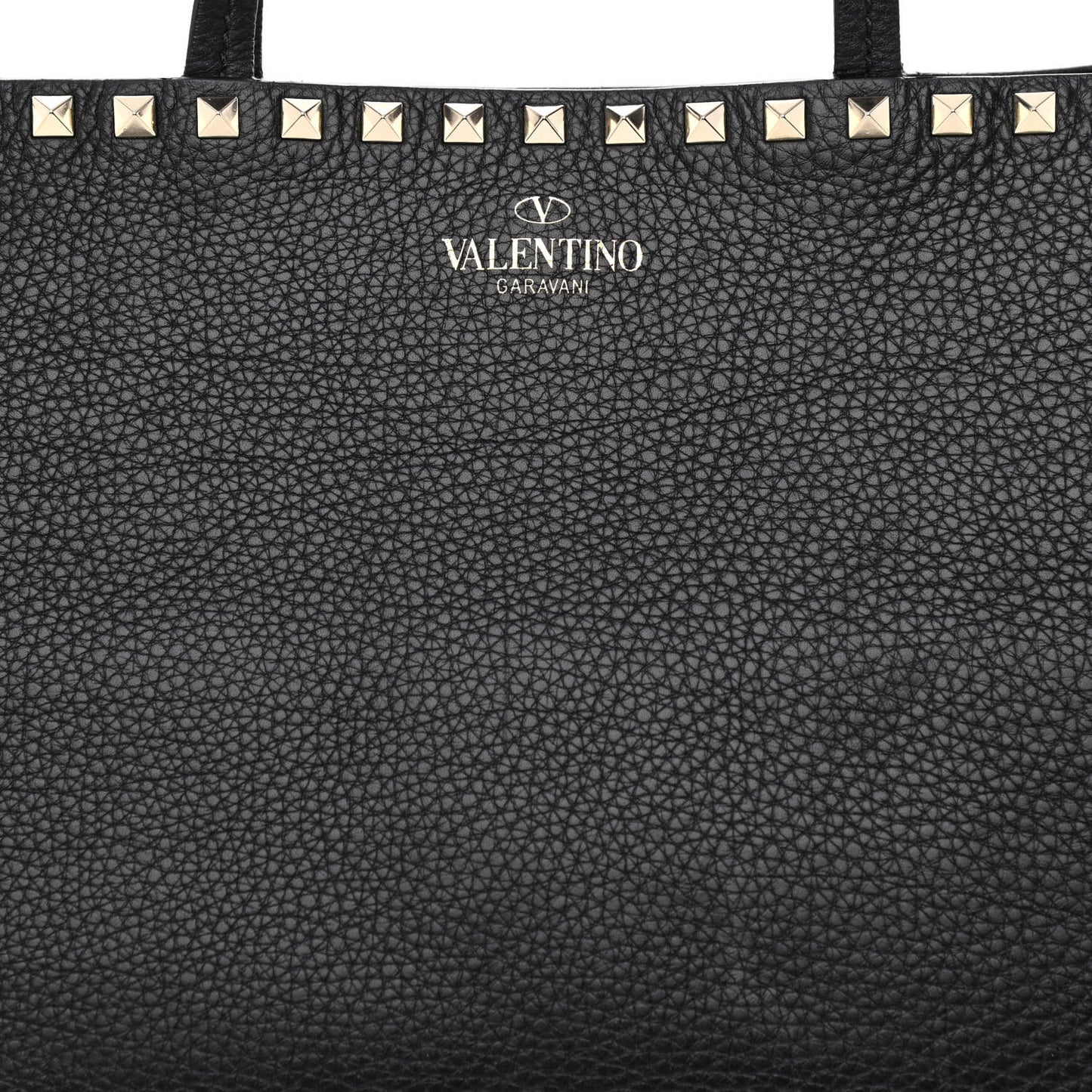 Grained Calfskin Rockstud Shoulder Tote Black