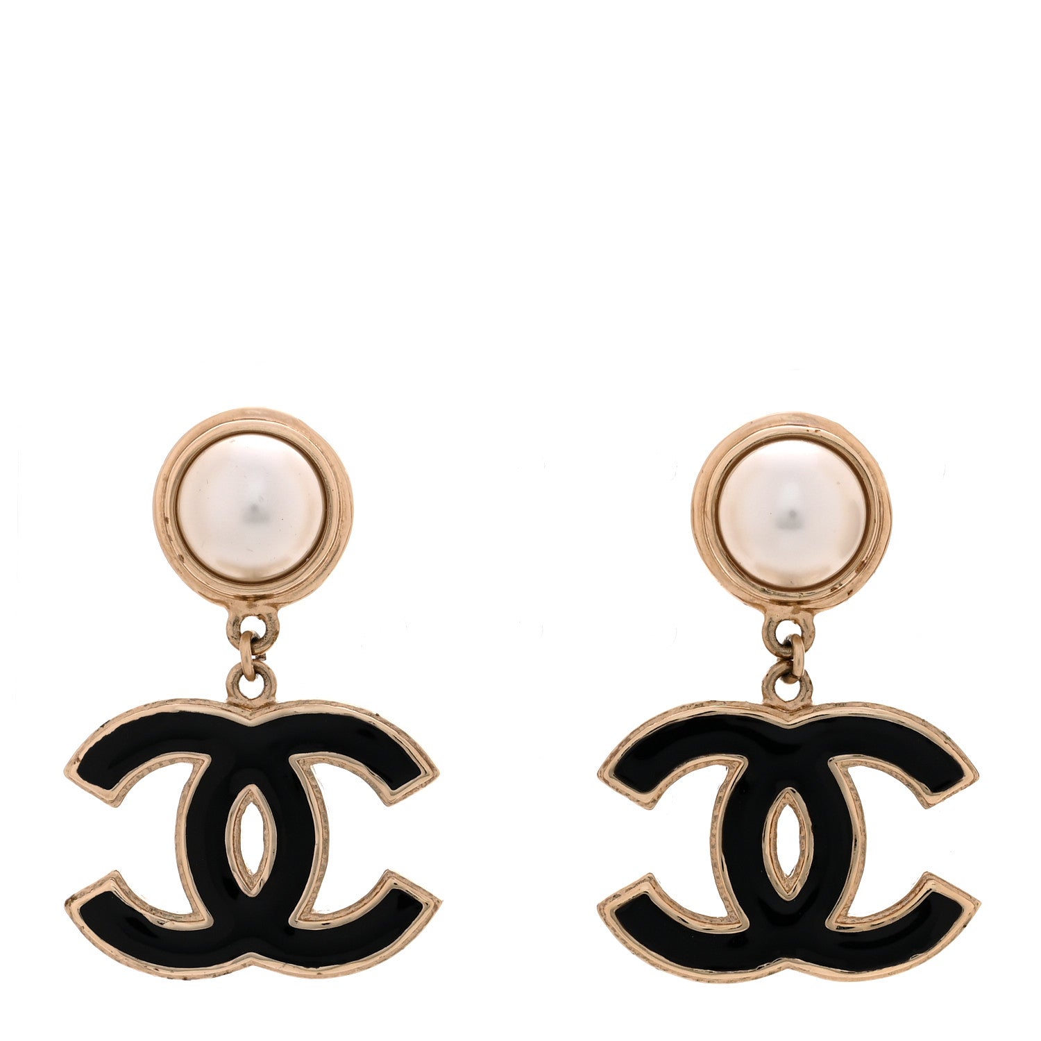 Chanel Pearl Enamel CC Drop Earrings Black 1 of 6