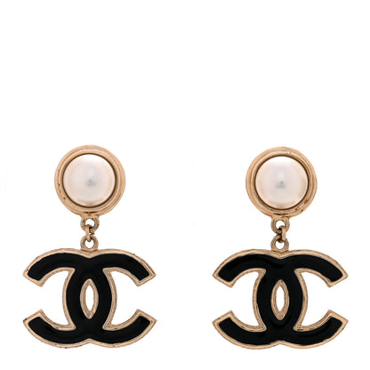 Chanel Pearl Enamel CC Drop Earrings Black 1 of 6