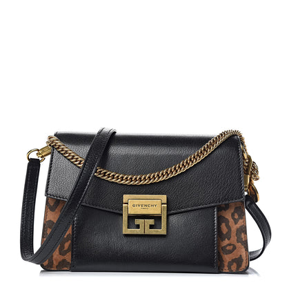 Givenchy Calfskin Suede Leopard Print Small GV3 Shoulder Bag Black Chestnut 1 of 9