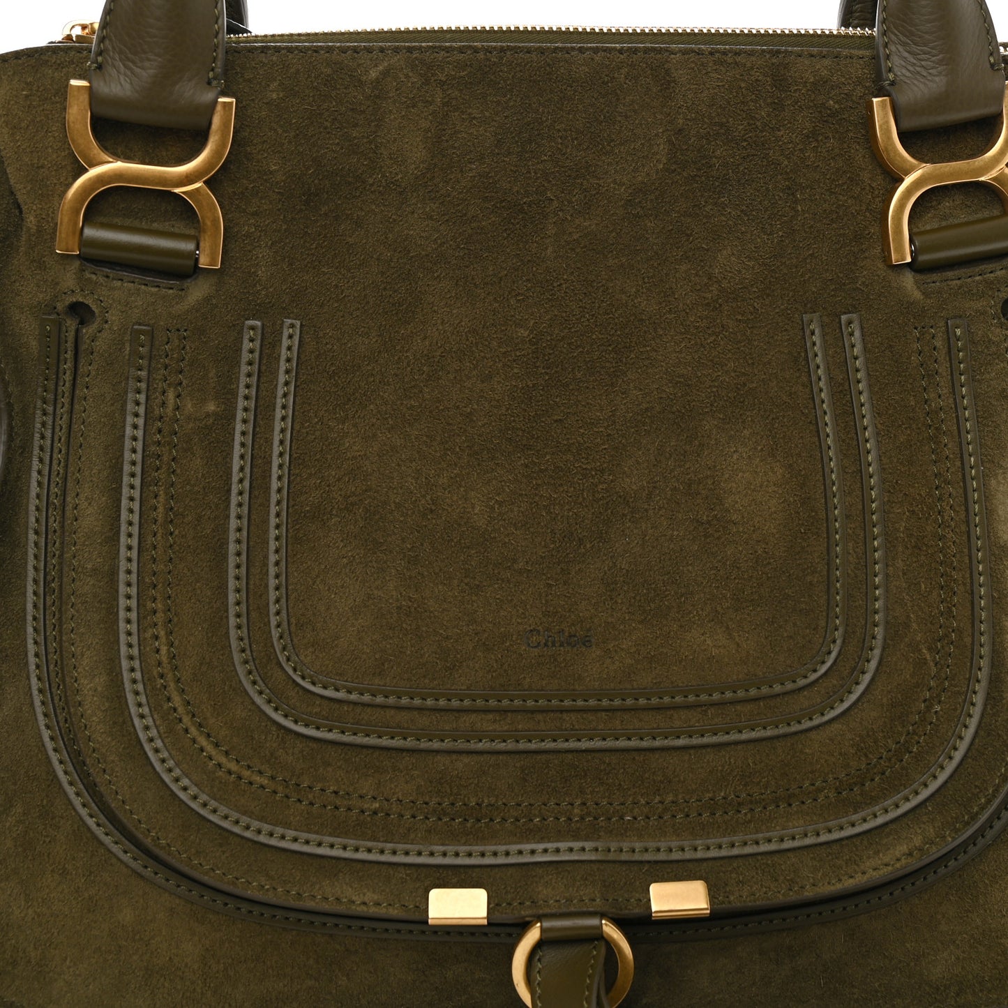Suede Calfskin Medium Marcie Satchel Deep Olive