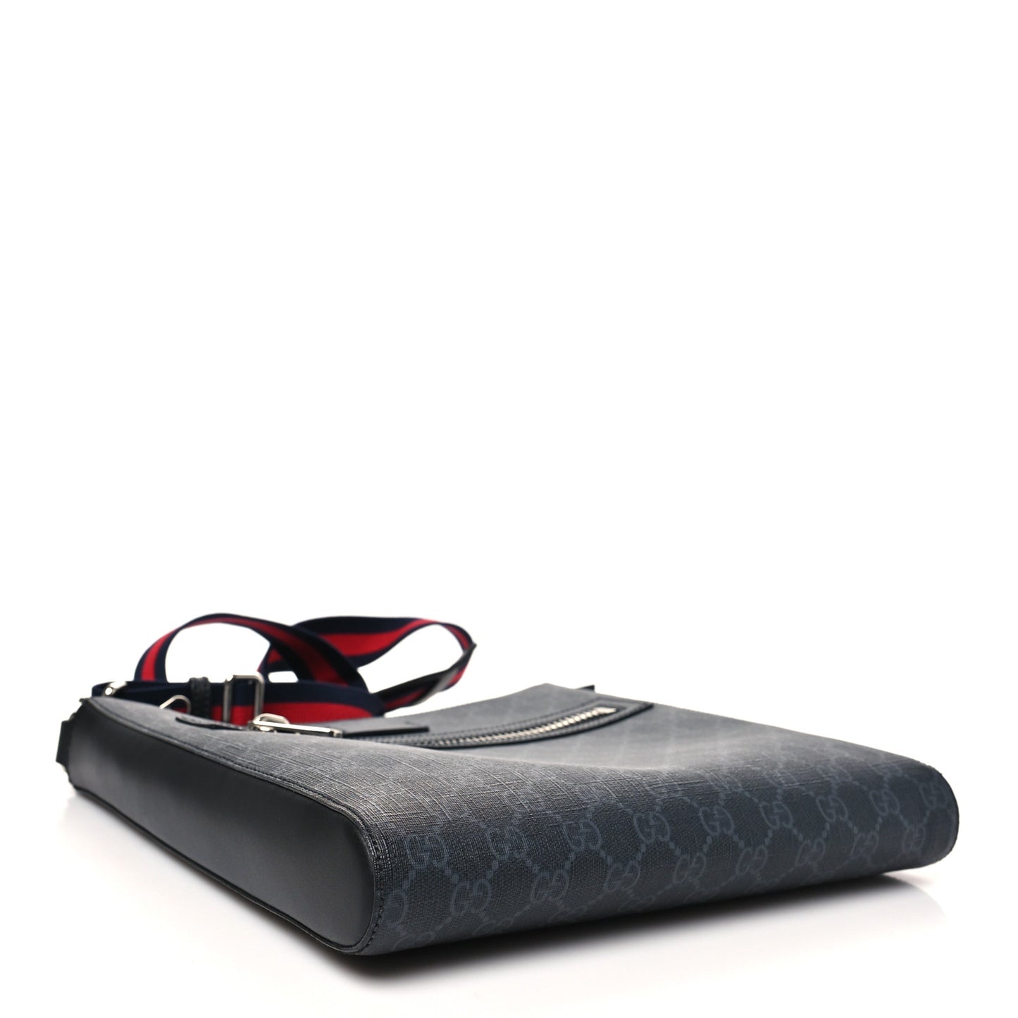 GG Supreme Monogram Web Small Flat Messenger Bag Black Grey