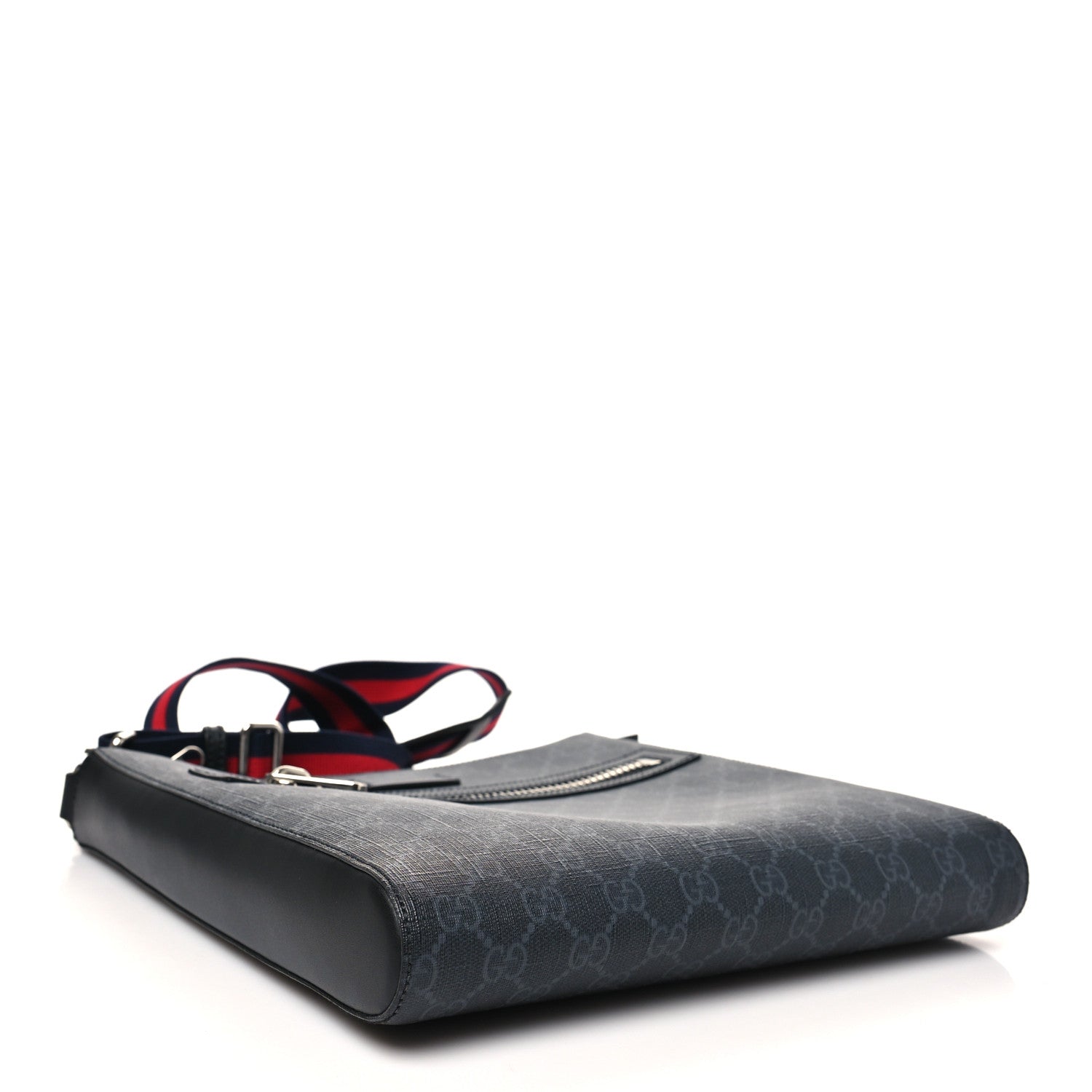 Gucci GG Supreme Monogram Web Small Flat Messenger Bag Black Grey 4 of 10