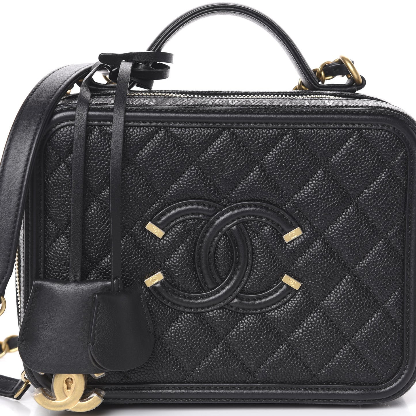 Caviar Quilted Medium CC Filigree Vanity Case Black