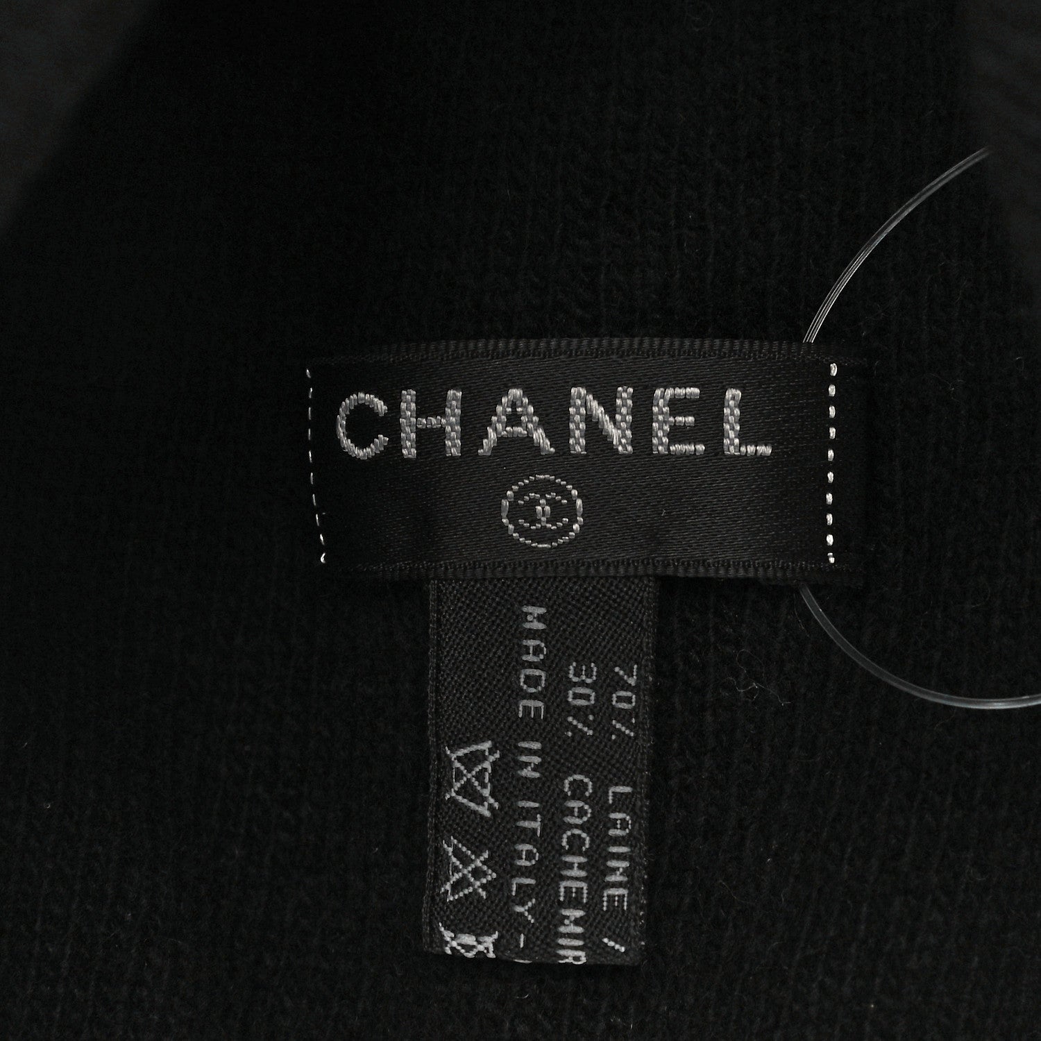 Chanel Cashmere Logo Beanie Hat Black Light Grey 6 of 9