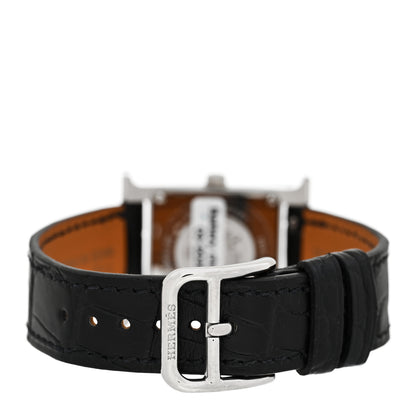 Hermes Stainless Steel Alligator Diamond Bezel Mother of Pearl 21mm Heure H Hour Quartz Watch Noir 3 of 5