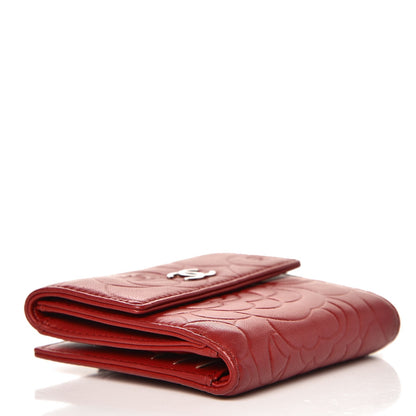Chanel Lambskin Camellia Embossed French Wallet Dark Red 4 of 9