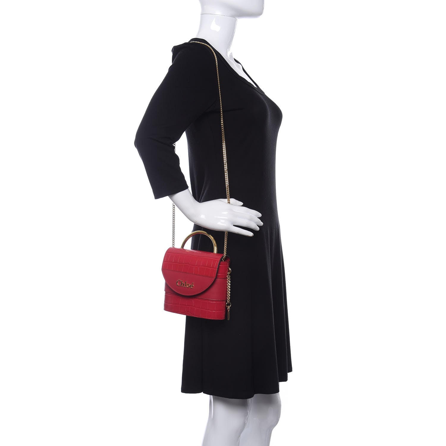 Chloe Calfskin Crocodile Embossed Small Aby Lock Crimson Pink 2 of 9