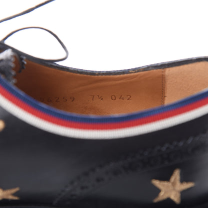 Gucci Calfskin Bee Star Embroidered Mens Captoe Derby Loafers 7.5 Black 8 of 9