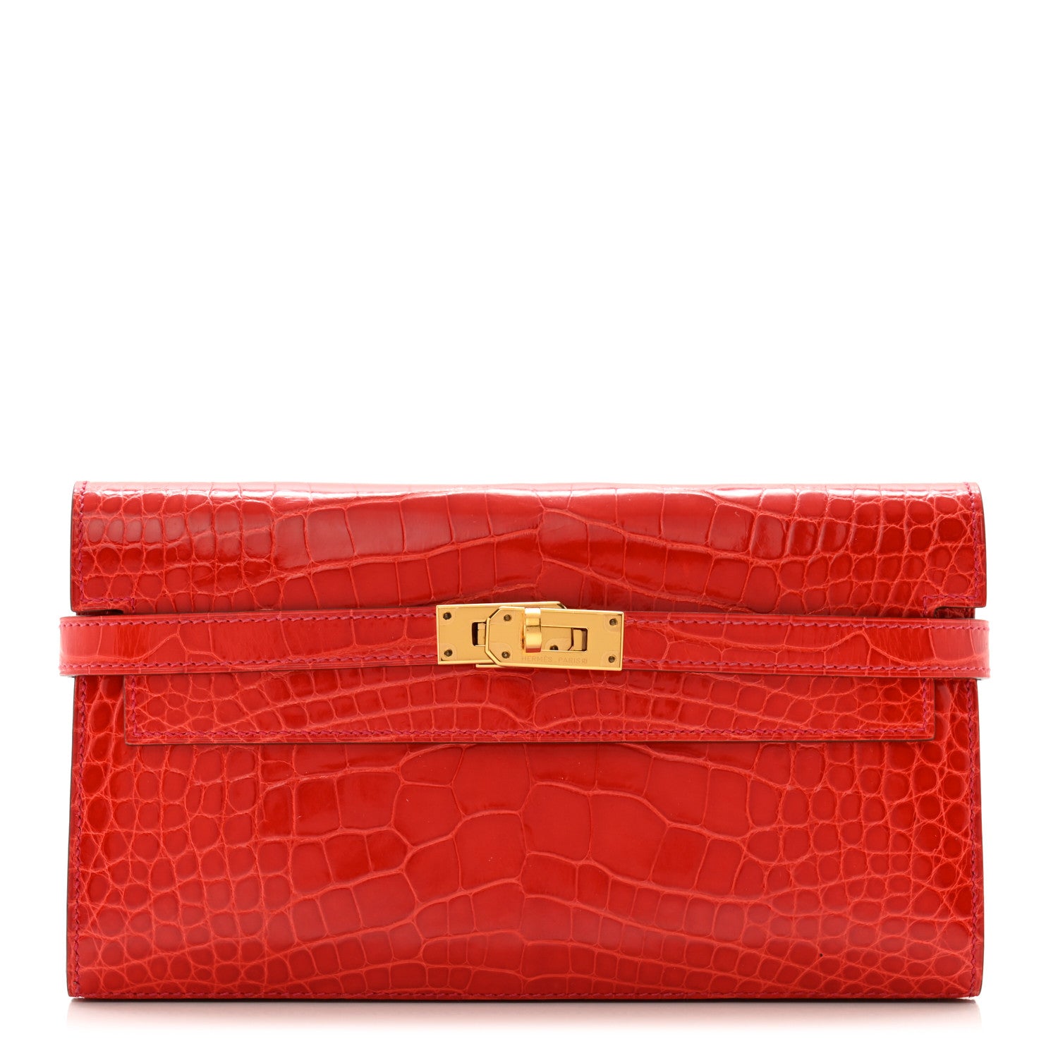 Hermes Shiny Alligator Kelly Longue Wallet Geranium 1 of 11