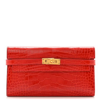 Hermes Shiny Alligator Kelly Longue Wallet Geranium 1 of 11