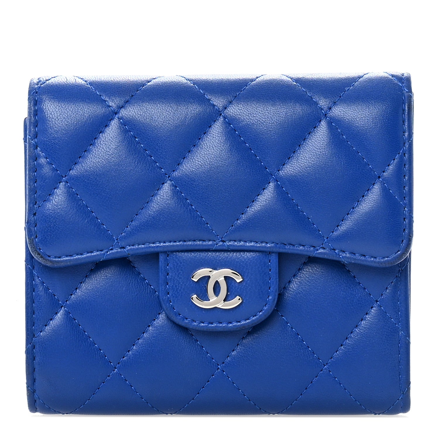Chanel Lambskin Quilted Compact Flap Wallet Royal Blue 1 of 13