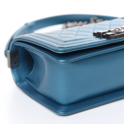 Chanel Metallic Caviar Quilted Small Boy Flap Blue 8 of 10