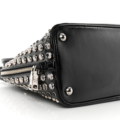 Prada Saffiano Vernice Small Crystal Pyramid Bag Black 9 of 16