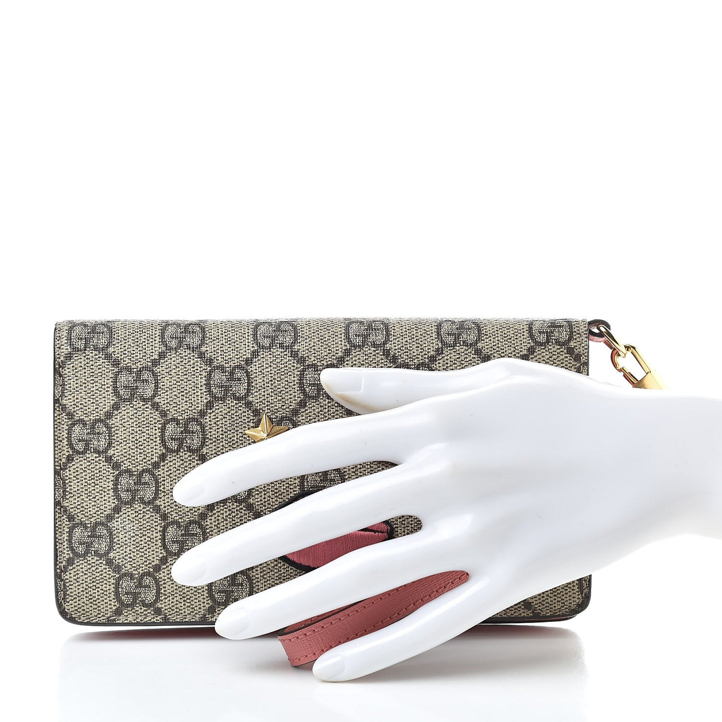 GG Supreme Monogram Embroidered Face iPhone 6 Case Wristlet Pink
