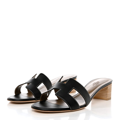 Hermes Calfskin Oasis Sandals 39.5 Black 3 of 9