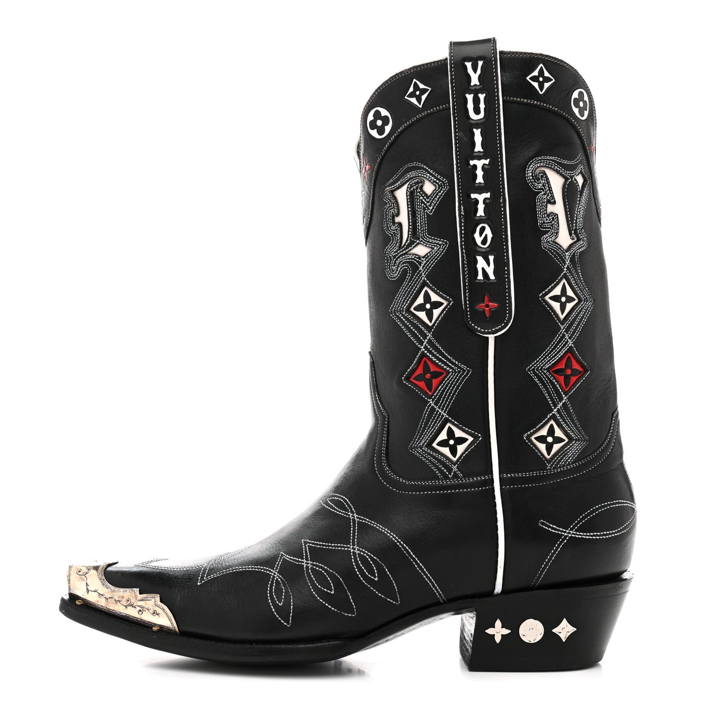 Calfskin LV Texan Mens Rider Boots 10.5 Black Silver