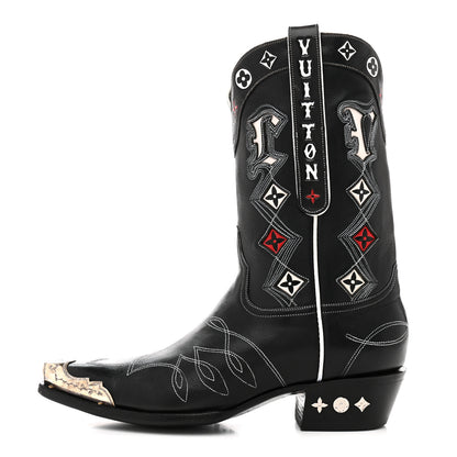 Louis Vuitton Calfskin LV Texan Mens Rider Boots 10.5 Black Silver 1 of 10