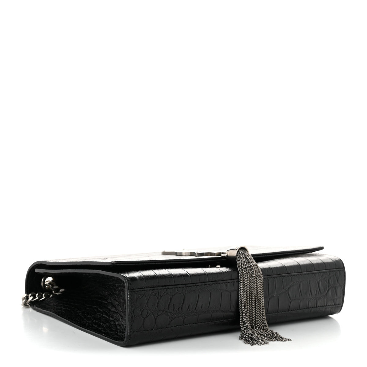 Saint Laurent Calfskin Crocodile Embossed Medium Classic Monogram Kate Tassel Satchel Black 4 of 11