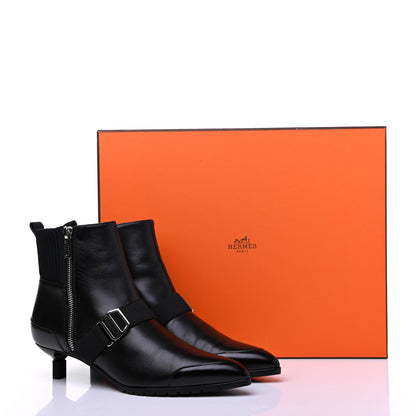 Hermes Tuscan Calfskin Technical Canvas Shocky Ankle Boots 38 Black 10 of 10