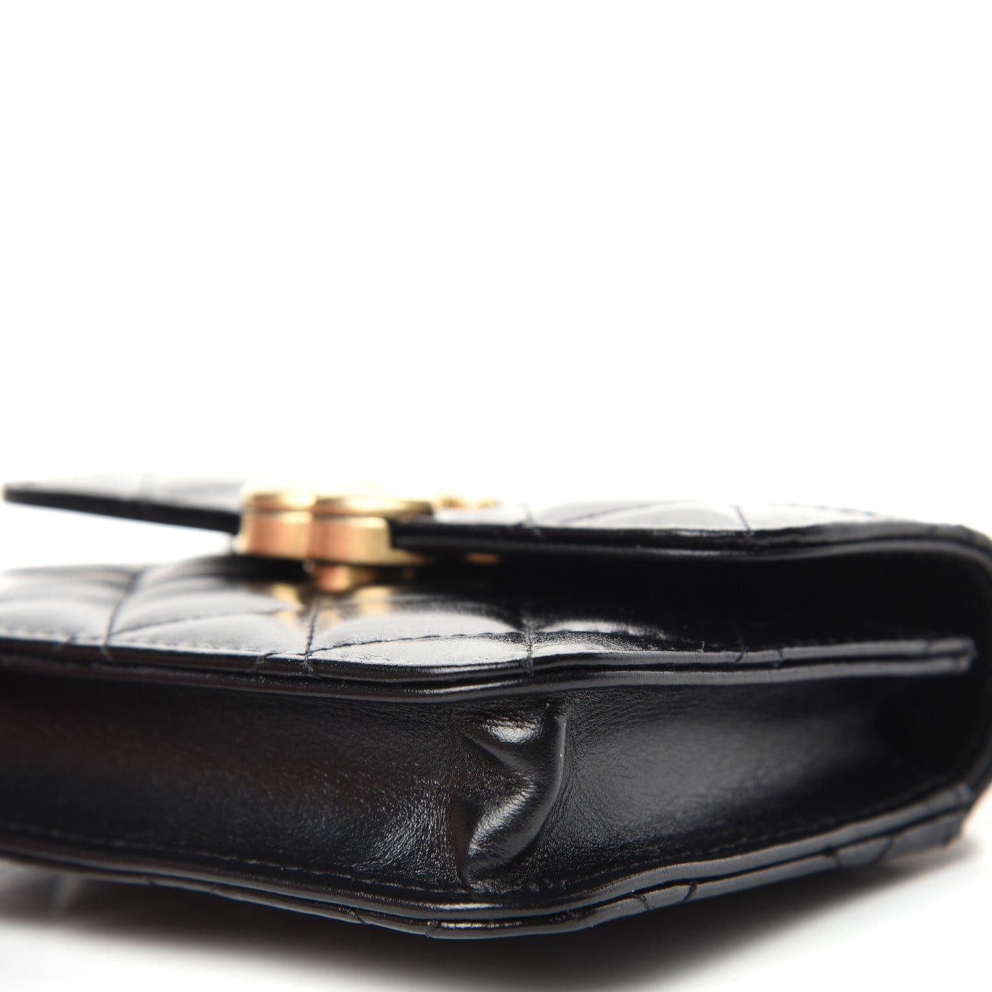 Calfskin Quilted Perfect Fit Coin Purse With Chain Black