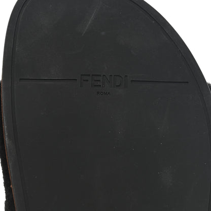 Fendi Shearling Logo Slide Sandals 38 Black Latte Brownie 7 of 9