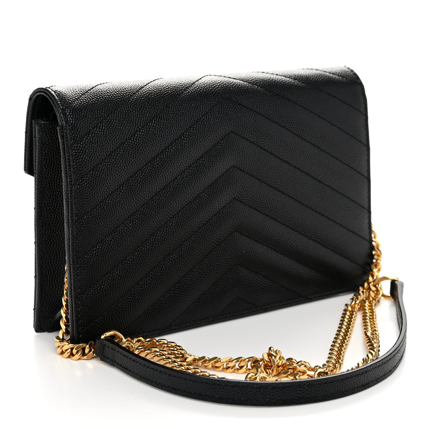 Grain De Poudre Matelasse Chevron Monogram Envelope Chain Wallet Black