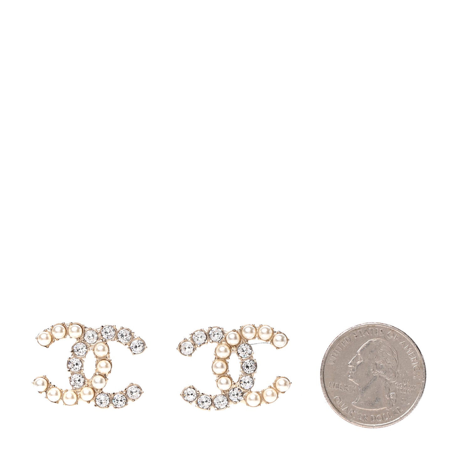 Crystal Pearl CC Dazzling Domino Earrings Gold