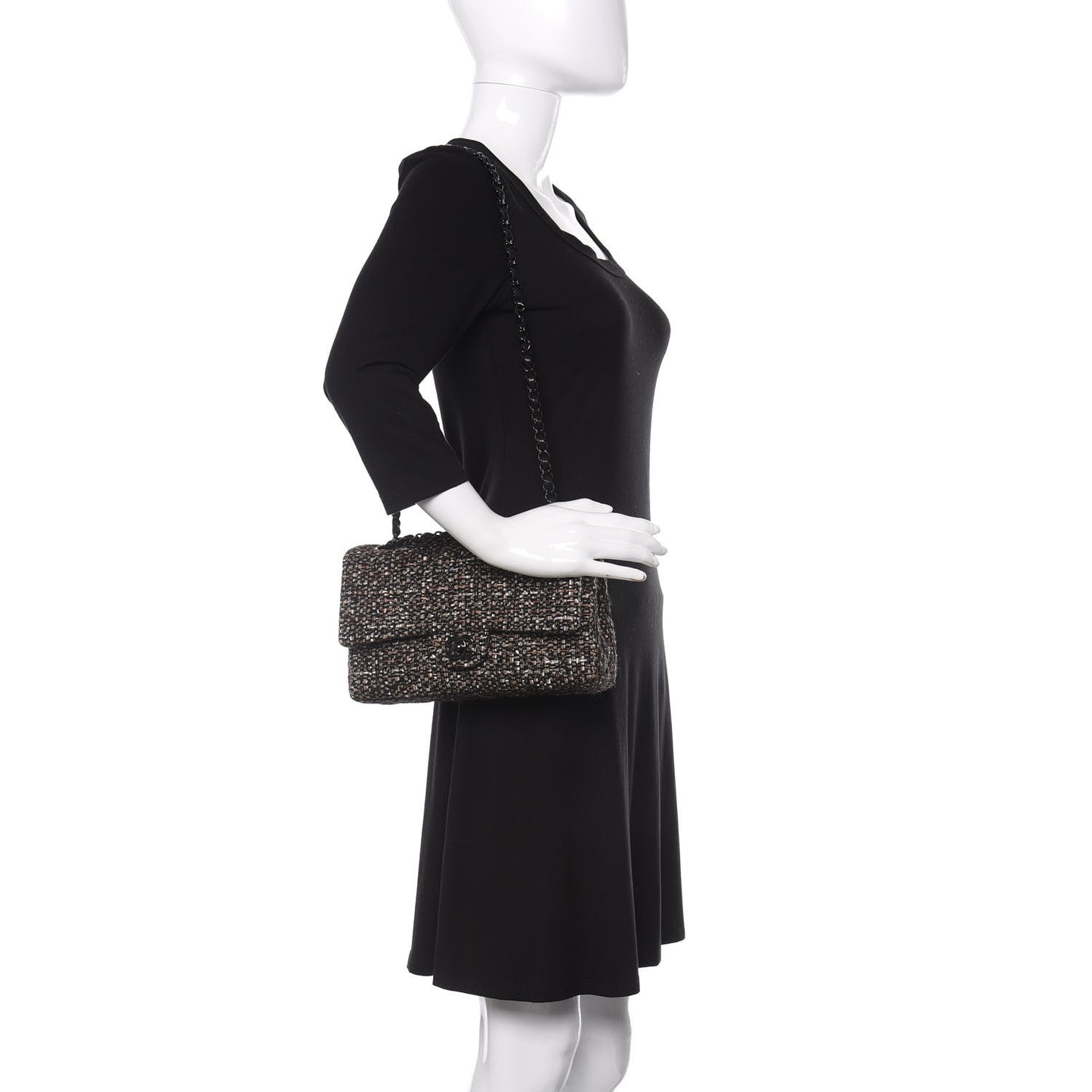 Tweed Quilted Medium Double Flap Brown