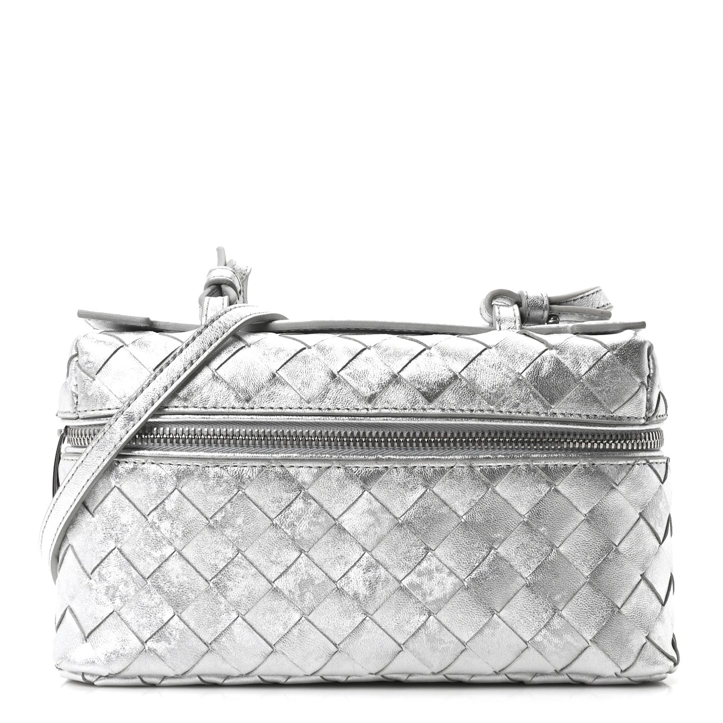Laminated Nappa Intrecciato Bang Bang Vanity Case Silver