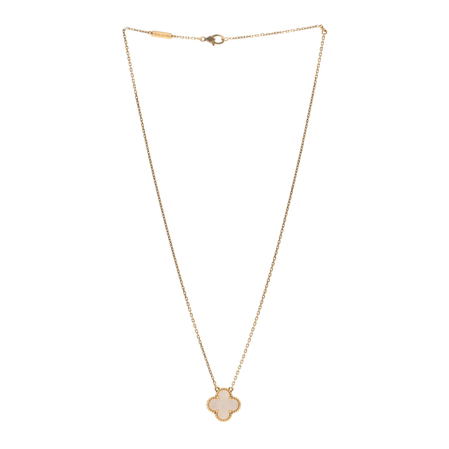 Van Cleef & Arpels 18K Yellow Gold Mother of Pearl Vintage Alhambra Pendant Necklace 3 of 5
