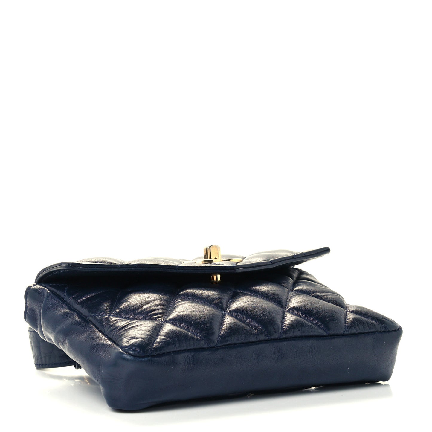 Lambskin Quilted Flap Waist Belt Bag Navy
